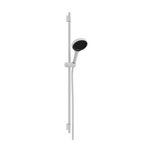 Rainfinity Doucheset 130 3 straalsoorten EcoSmart met glijstang S Puro 90cm push-schuifstuk en Designflex textiel doucheslang mat wit