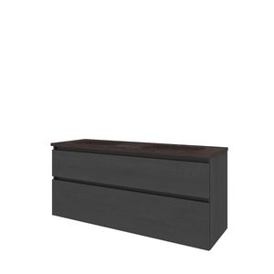 Set Proline hardsteen Elegant dubb. wastafel met 2 kraangaten onderkast asymmetrisch black oak 140x46cm