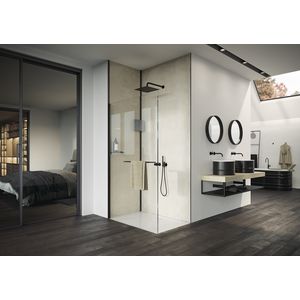 Inloopdouche Select+ maatwerk 1201-1400mm Black helder glas 10mm incl. Shelf