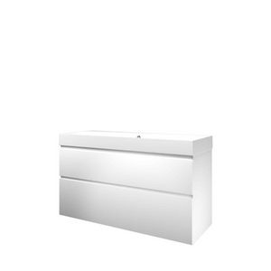 Set Proline polystone Loft enkele wastafel mat wit met 2 kraangaten onderkast asymmetrisch mat wit 120x46cm
