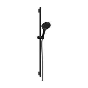 Rainfinity Doucheset 130 3 straalsoorten EcoSmart met glijstang S Puro 90cm push-schuifstuk en Designflex textiel doucheslang mat zwart