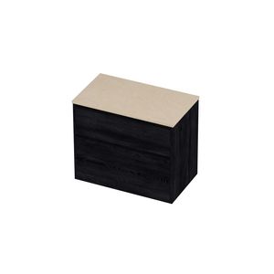 Deck Set Top afdekplaat hardsteen en onderkast greeploos 2 laden a-symmetrisch in kader 800x460x670mm Sand stone/Black oak