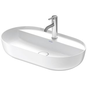 Opzetwastafel 700mm LUV geslepen zonder overloop met kraanvlak 1 kraangat wit/wit zijdemat