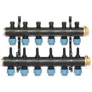 Brineverdeler 4410 11/4" kunststof + PE-koppeling 32mm 6-groepen