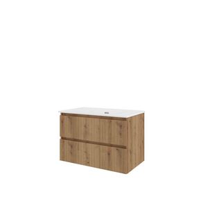 Porselein wastafel zonder kraangat onderkast symmetrisch 800X460X540 Urban oak / glans wit