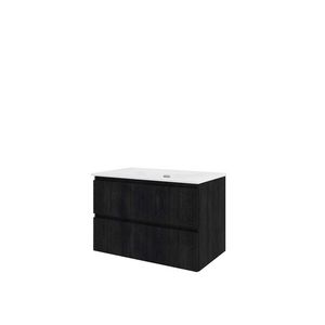 Porselein wastafel zonder kraangat onderkast symmetrisch 800X460X540 charcoal oak / glans wit