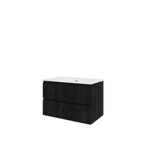 Porselein wastafel 1 kraangat onderkast symmetrisch 800X460X540 charcoal oak / glans wit