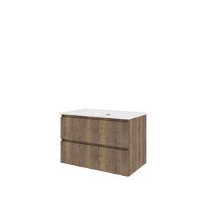 Porselein wastafel 1 kraangat onderkast symmetrisch 800X460X540 Terra oak / glans wit