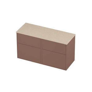 Deck Set Top afdekplaat hardsteen en onderkast tbv grepen 4 laden a-symmetrisch in kader 1200x460x670mm Sand stone/Beauty blush