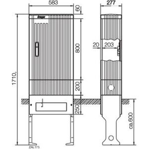 Polyester verdeelzuil bouwgrootte 175 leeg 1710x583x277 mm