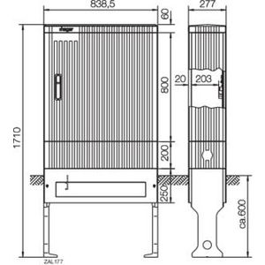 Polyester verdeelzuil bouwgrootte 177 leeg 1710x839x277 mm