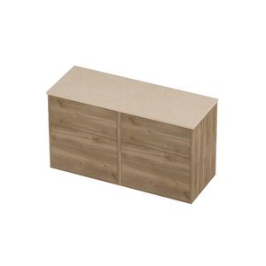 Deck Set Top afdekplaat hardsteen en onderkast tbv grepen 4 laden a-symmetrisch in kader 1200x460x670mm Sand stone/Cider oak