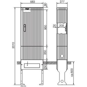 Polyester verdeelzuil bouwgrootte 205 leeg 2010x583x277 mm