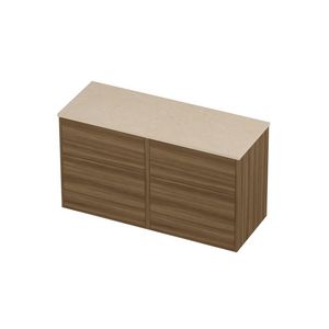 Deck Set Top afdekplaat hardsteen en onderkast tbv grepen 4 laden a-symmetrisch in kader 1200x460x670mm Sand stone/Caramel walnut