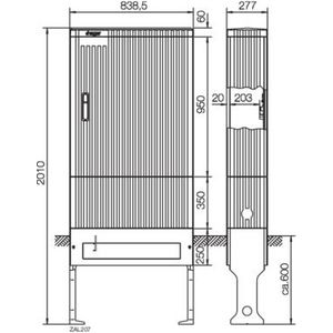 Polyester verdeelzuil bouwgrootte 207 leeg 2010x839x277 mm