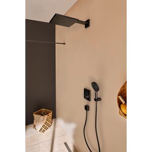 FixFit Square muuraansl.bocht 1/2 mat zwart met terugslagklep