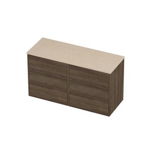 Deck Set Top afdekplaat hardsteen en onderkast tbv grepen 4 laden a-symmetrisch in kader 1200x460x670mm Sand stone/Vital oak