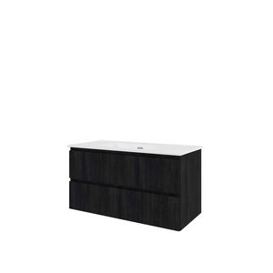 Porselein wastafel 1 kraangat onderkast symmetrisch 1000X460X540 charcoal oak / glans wit