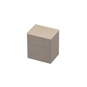 Deck Set Top afdekplaat hardsteen en onderkast tbv grepen 2 laden a-symmetrisch in kader 600x460x670mm Sand stone/Clay beige