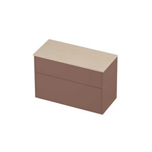 Deck Set Top afdekplaat hardsteen en onderkast tbv grepen 2 laden a-symmetrisch in kader 1000x460x670mm Sand stone/Beauty blush