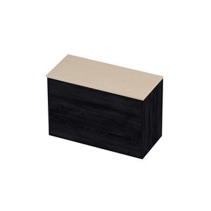 Deck Set Top afdekplaat hardsteen en onderkast tbv grepen 2 laden a-symmetrisch in kader 1000x460x670mm Sand stone/Black oak