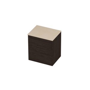 Deck Set Top afdekplaat hardsteen en onderkast tbv grepen 2 laden a-symmetrisch in kader 600x460x670mm Sand stone/Mokka oak
