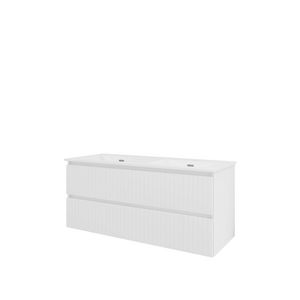 Porselein wastafel dubbel 2 kraangat onderkast 1200X460X540 glans wit / glans wit