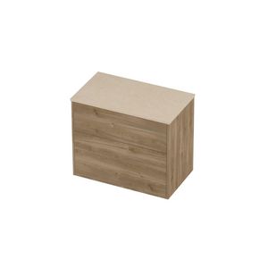 Deck Set Top afdekplaat hardsteen en onderkast tbv grepen 2 laden a-symmetrisch in kader 800x460x670mm Sand stone/Cider oak