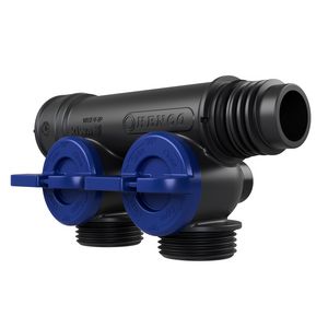 Kunststof leidingverdeler PRO-FLOW koppelbaar 2x P euroconus - draaiknoppen blauw