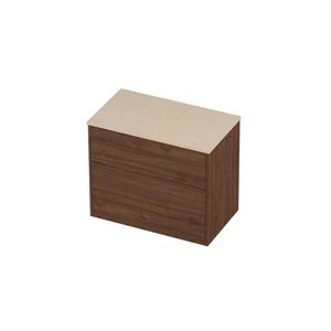 Deck Set Top afdekplaat hardsteen en onderkast tbv grepen 2 laden a-symmetrisch in kader 800x460x670mm Sand stone/Indian walnut