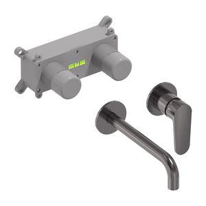 Wandmengkraanset FORMA 2-gats geborsteld carbon black PVD incl. inbouwbox (mengdeel rechts/ uitloop links) MAY