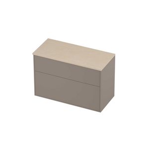 Deck Set Top afdekplaat hardsteen en onderkast tbv grepen 2 laden a-symmetrisch in kader 1000x460x670mm Sand stone/Clay beige