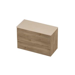 Deck Set Top afdekplaat hardsteen en onderkast tbv grepen 2 laden a-symmetrisch in kader 1000x460x670mm Sand stone/Cider oak