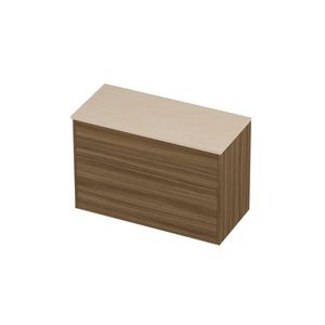 Deck Set Top afdekplaat hardsteen en onderkast tbv grepen 2 laden a-symmetrisch in kader 1000x460x670mm Sand stone/Caramel walnut