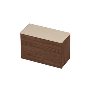 Deck Set Top afdekplaat hardsteen en onderkast tbv grepen 2 laden a-symmetrisch in kader 1000x460x670mm Sand stone/Indian walnut
