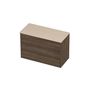 Deck Set Top afdekplaat hardsteen en onderkast tbv grepen 2 laden a-symmetrisch in kader 1000x460x670mm Sand stone/Vital oak