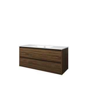 Set Proline porselein Elegant enkele wastafel wit zonder kraangat onderkast symmetrisch cabana oak 120x46cm