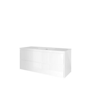 Set Proline porselein Elegant enkele wastafel wit zonder kraangat onderkast symmetrisch glans wit 120x46cm