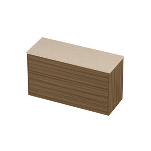 Deck Set Top afdekplaat hardsteen en onderkast tbv grepen 2 laden a-symmetrisch in kader 1200x460x670mm Sand stone/Caramel walnut