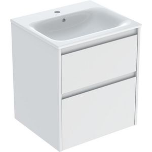 set meubelwastafel smalle rand met onderkast 2x la: 55x62.1x48cm Breedte wastafel=55cm Wastafel: wit / KeraTect Corpus Front: wit / gelakt zijdemat