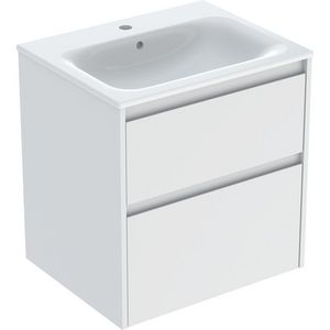 set meubelwastafel smalle rand met onderkast 2x la: 60x62.1x48cm Breedte wastafel=60cm Wastafel: wit / KeraTect Corpus Front: wit / gelakt zijdemat