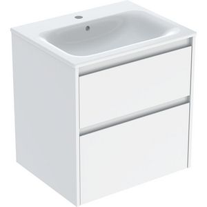 set meubelwastafel smalle rand met onderkast 2x la: 60x62.1x48cm Breedte wastafel=60cm Wastafel: wit / KeraTect Corpus Front: wit / gelakt zijdeglans
