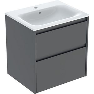set meubelwastafel smalle rand met onderkast 2x la: 60x62.1x48cm Breedte wastafel=60cm Wastafel: wit / KeraTect Corpus Front: lava / gelakt zijdemat