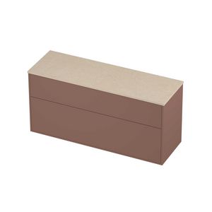 Deck Set Top afdekplaat hardsteen en onderkast tbv grepen 2 laden a-symmetrisch in kader 1400x460x670mm Sand stone/Beauty blush