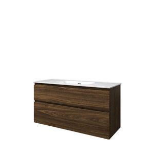 Set Proline porselein Elegant enkele wastafel wit met 1 kraangat onderkast asymmetrisch cabana oak 120x46cm