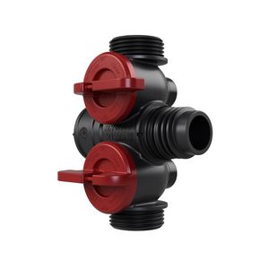 Kunststof leidingverdeler PRO-FLOW koppelbaar 1x PO euroconus - draaiknoppen rood