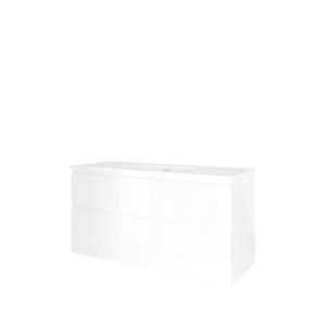 Set Proline porselein Elegant enkele wastafel wit met 1 kraangat onderkast asymmetrisch glans wit 120x46cm