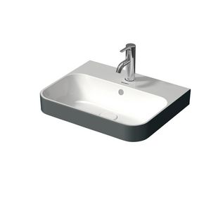 HAPPY D.2 PLUS #236050s opzetwastafel 500mm kleur buitenkant antraciet mat (wit glans binnen) met kraangat met overloop geslepen onderzijde