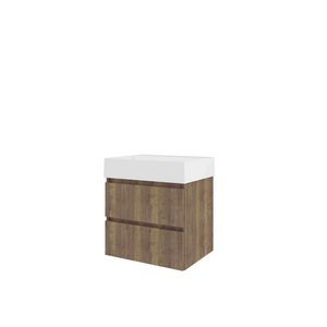 Porselein wastafel LOFT 1 kraangat onderkast 600X460X650 Terra oak / glans wit