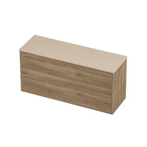 Deck Set Top afdekplaat hardsteen en onderkast tbv grepen 2 laden a-symmetrisch in kader 1400x460x670mm Sand stone/Cider oak